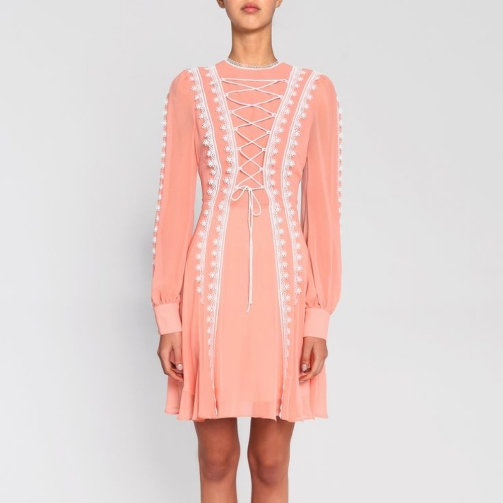 True Decadence Long Sleeve Lacing Mini Dress Peach Size 10 ASOS Fairycore